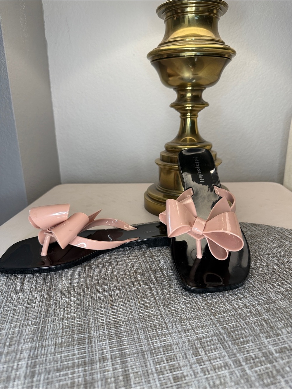 Jeffrey Campbell Pink Patent Bow Thong Mules